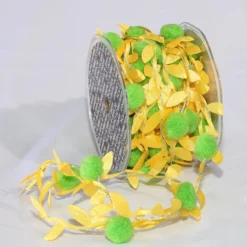 Yellow Leaves With Green Pom Poms Party Garland 0.75" X 22 Yards