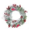 Berries And Red Cardinals In Nests Flocked Artificial Christmas Wreath, 24-Inch, Unlit