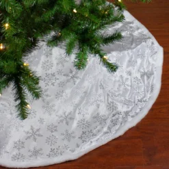 48" Silver And White Snowflakes Christmas Tree Skirt