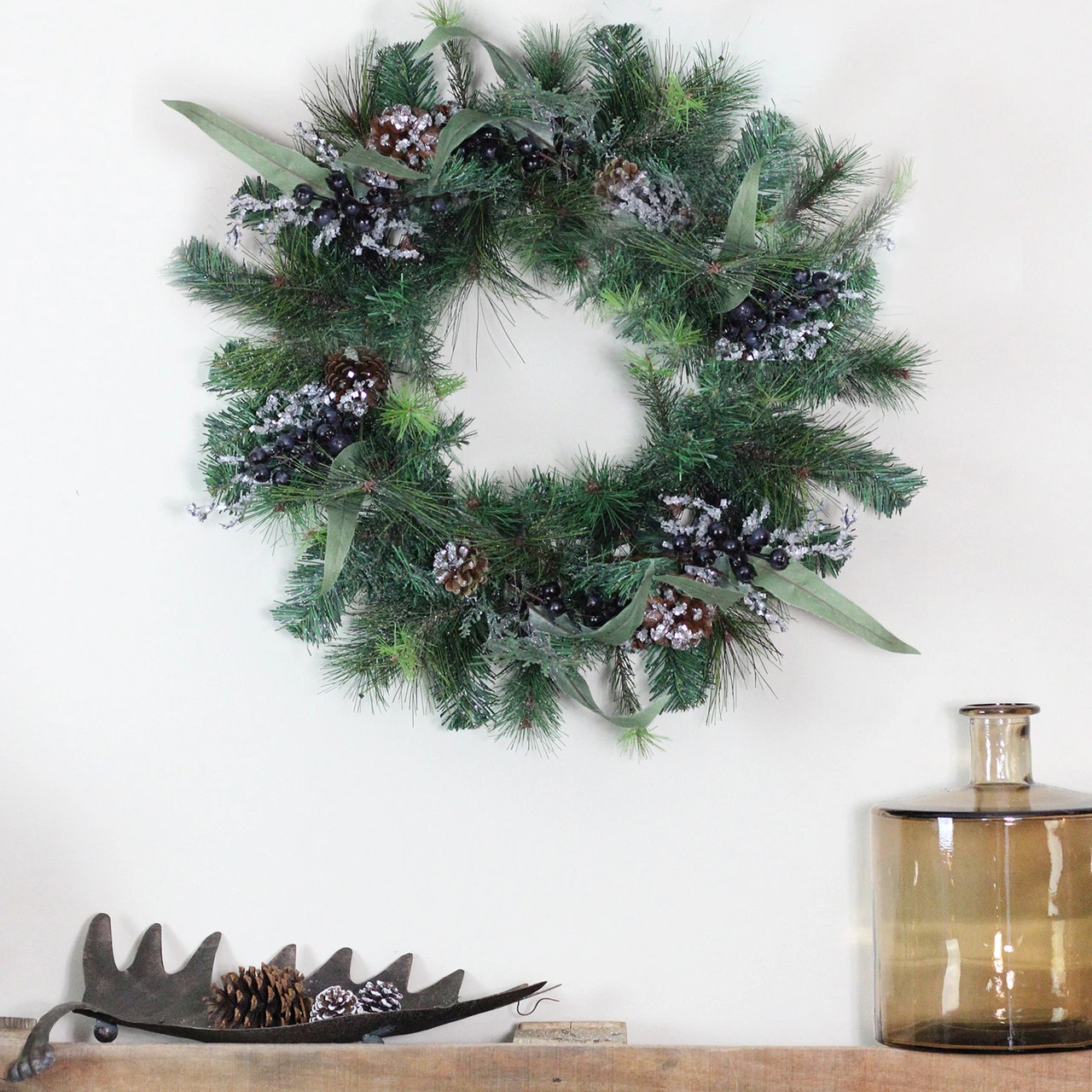 Mixed Pine With Blueberries Pine Cones And Ice Twigs Artificial Christmas Wreath - 24-Inch, Unlit 5 Mixed Pine With Blueberries Pine Cones And Ice Twigs Artificial Christmas Wreath - 24-Inch, Unlit - Image 3