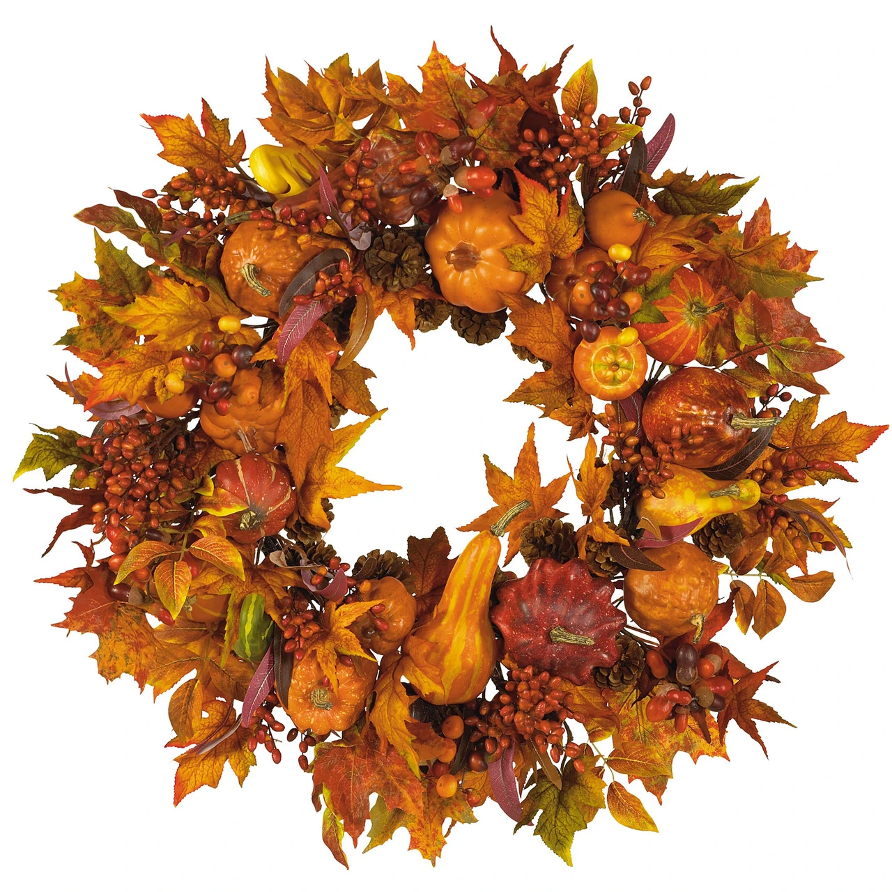 Autumn Harvest Maple Berries And Pinecones Wreath, Orange - 28-Inch 3 Autumn Harvest Maple Berries And Pinecones Wreath, Orange - 28-Inch