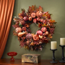 Autumn Harvest Maple Berries And Pinecones Wreath, Orange - 28-Inch 9 Autumn Harvest Maple Berries And Pinecones Wreath, Orange - 28-Inch -Noel Twinkle Shop 4648 3 85026.1681814335