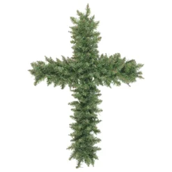 22" Green Pine Artificial Cross Shape Wreath With Ground Stake - Unlit