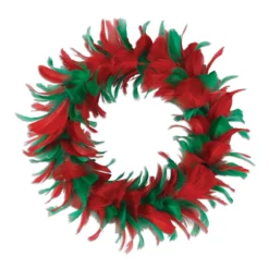 Pack Of 6 Red And Green Christmas Decorative Party Feather Wreath 12"