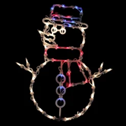 18" Red And Blue Lighted Snowman Christmas Window Silhouette Decoration