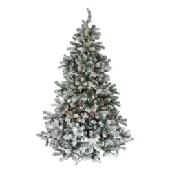 6.5' Pre-Lit Medium Natural Emerald Flocked Artificial Christmas Tree, Clear Lights