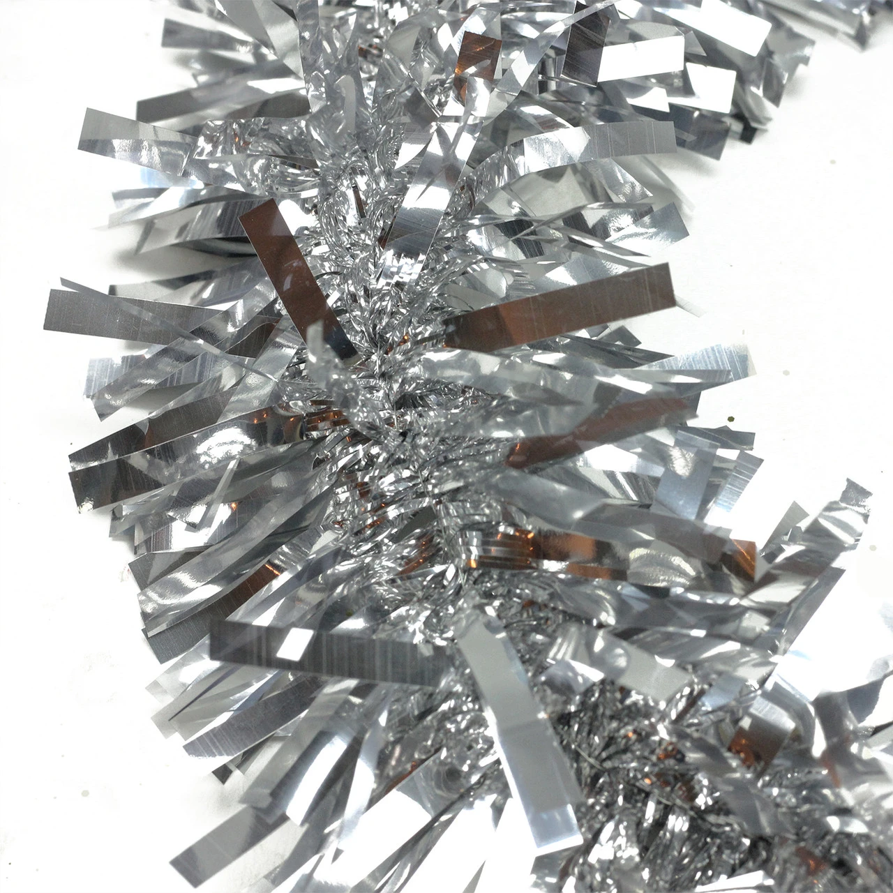 50' Shiny Silver Wide Cut Christmas Tinsel Garland - Unlit 4 50' Shiny Silver Wide Cut Christmas Tinsel Garland - Unlit - Image 2