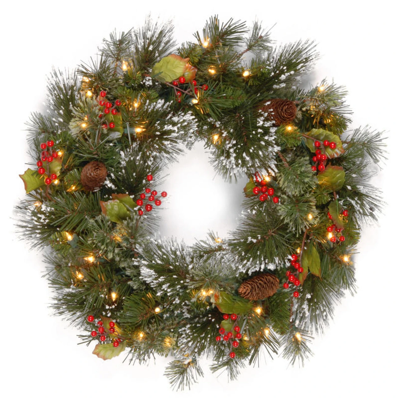 24” Pre-Lit Wintry Pine Artificial Christmas Wreath - Clear Lights 3 24” Pre-Lit Wintry Pine Artificial Christmas Wreath - Clear Lights