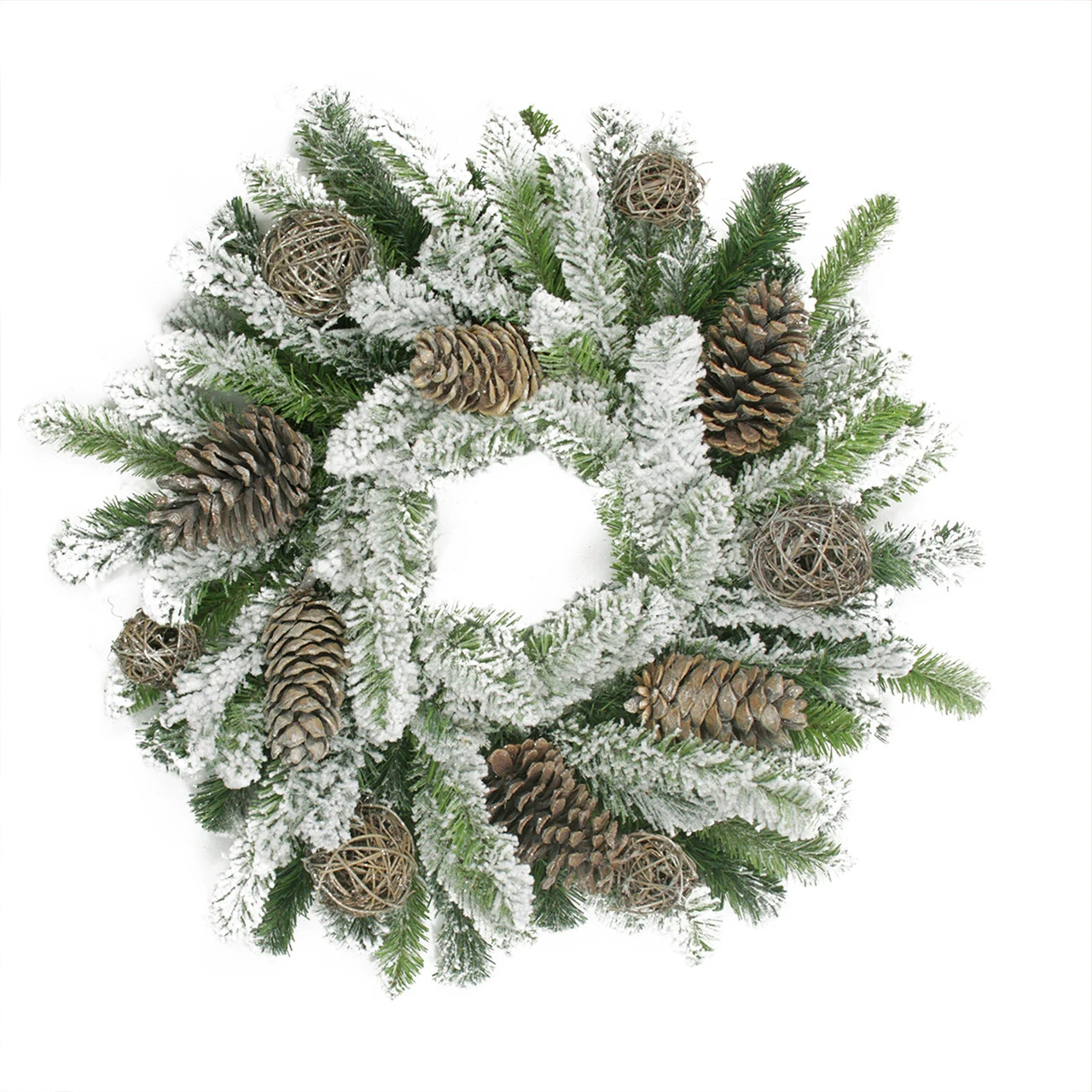 Flocked Pine Cone And Twig Ball Artificial Christmas Wreath - 24-Inch, Unlit 5 Flocked Pine Cone And Twig Ball Artificial Christmas Wreath - 24-Inch, Unlit - Image 3
