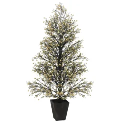 4.25' Gold And Black Glittered Berry Artificial Christmas Topiary Tree - Unlit