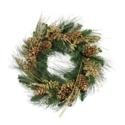 Gold Glitter Pine Cone And Berry Artificial Christmas Wreath - 26-Inch, Unlit