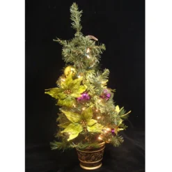 2.5' Pre-Lit Potted Lime Green Poinsettia Pine Slim Artificial Christmas Tree - Clear Lights