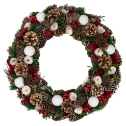 Frosted Pine Cone And Rose Artificial Christmas Wreath - 19-Inch, Unlit