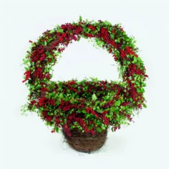 33" Green And Red Holly Ivy Christmas Display Basket