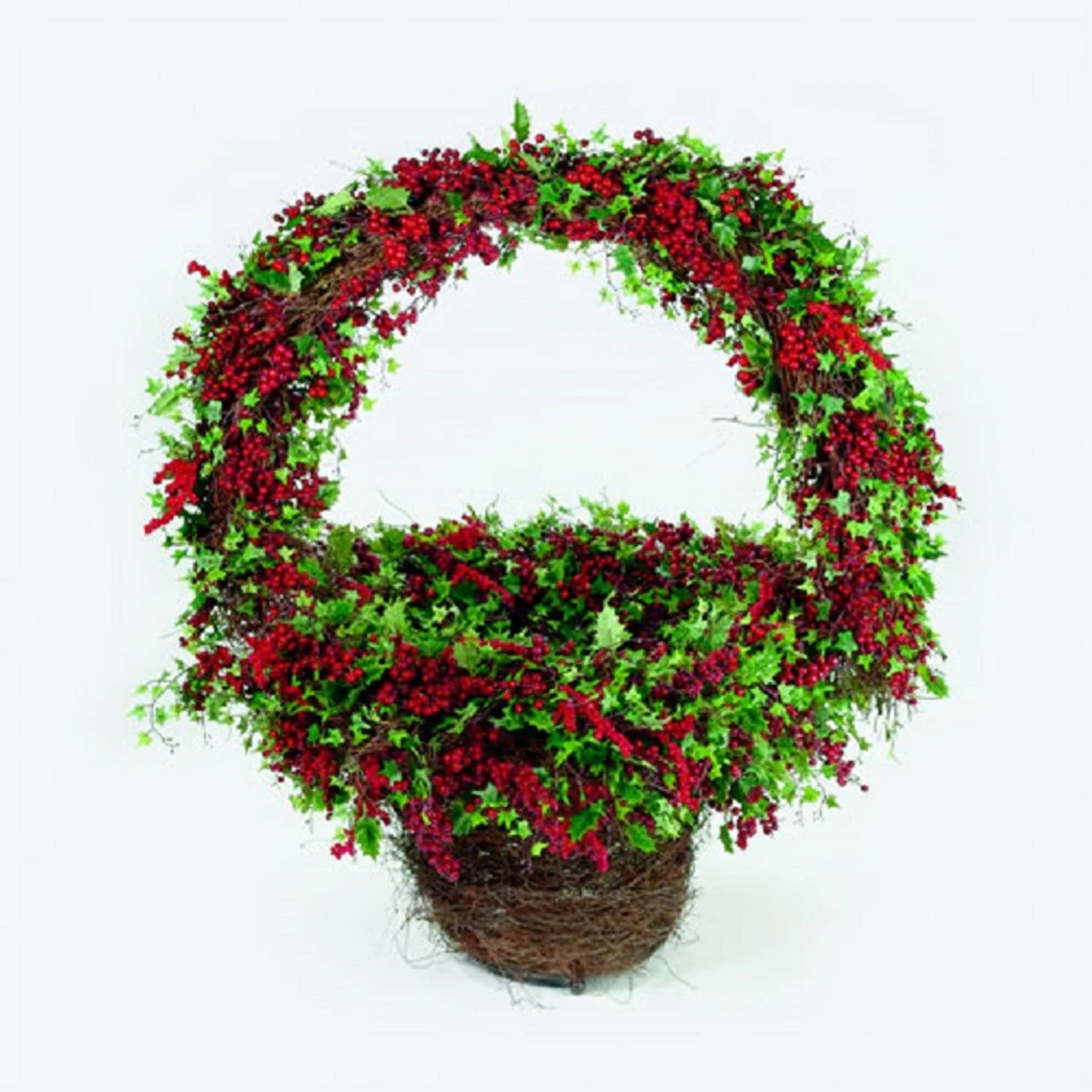 33" Green And Red Holly Ivy Christmas Display Basket 3 33" Green And Red Holly Ivy Christmas Display Basket