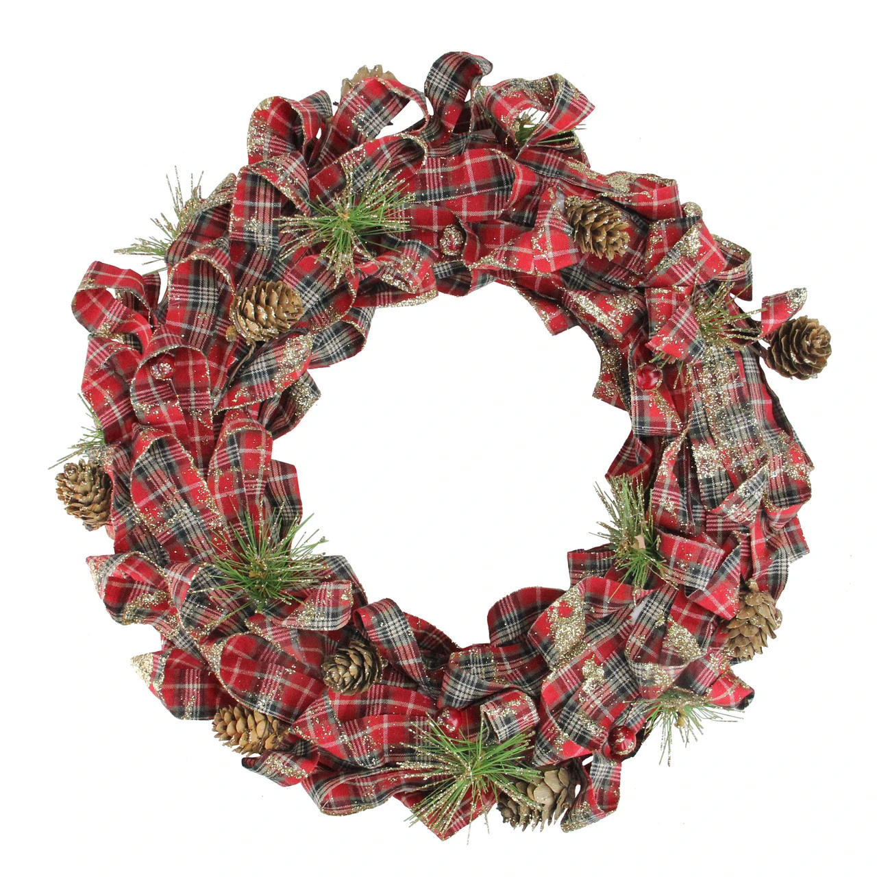 Red Plaid Bows And Pine Cones Artificial Christmas Wreath, 14.25-Inch, Unlit 3 Red Plaid Bows And Pine Cones Artificial Christmas Wreath, 14.25-Inch, Unlit