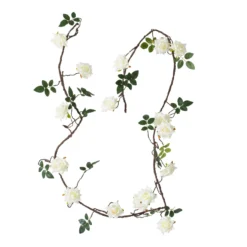 116.75" Green And White Artificial Flower Vine Garland With Leaves