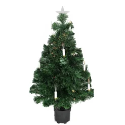 3' Pre-Lit Potted Medium Artificial Christmas Tree With Candles - Multi Color Lights