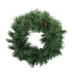 36" Green Long Needle Pine Artificial Christmas Wreath With Pine Cones - Unlit