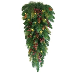 32" Pre-Lit Pine Artificial Christmas Teardrop Swag, Warm White And Multi LED Lights