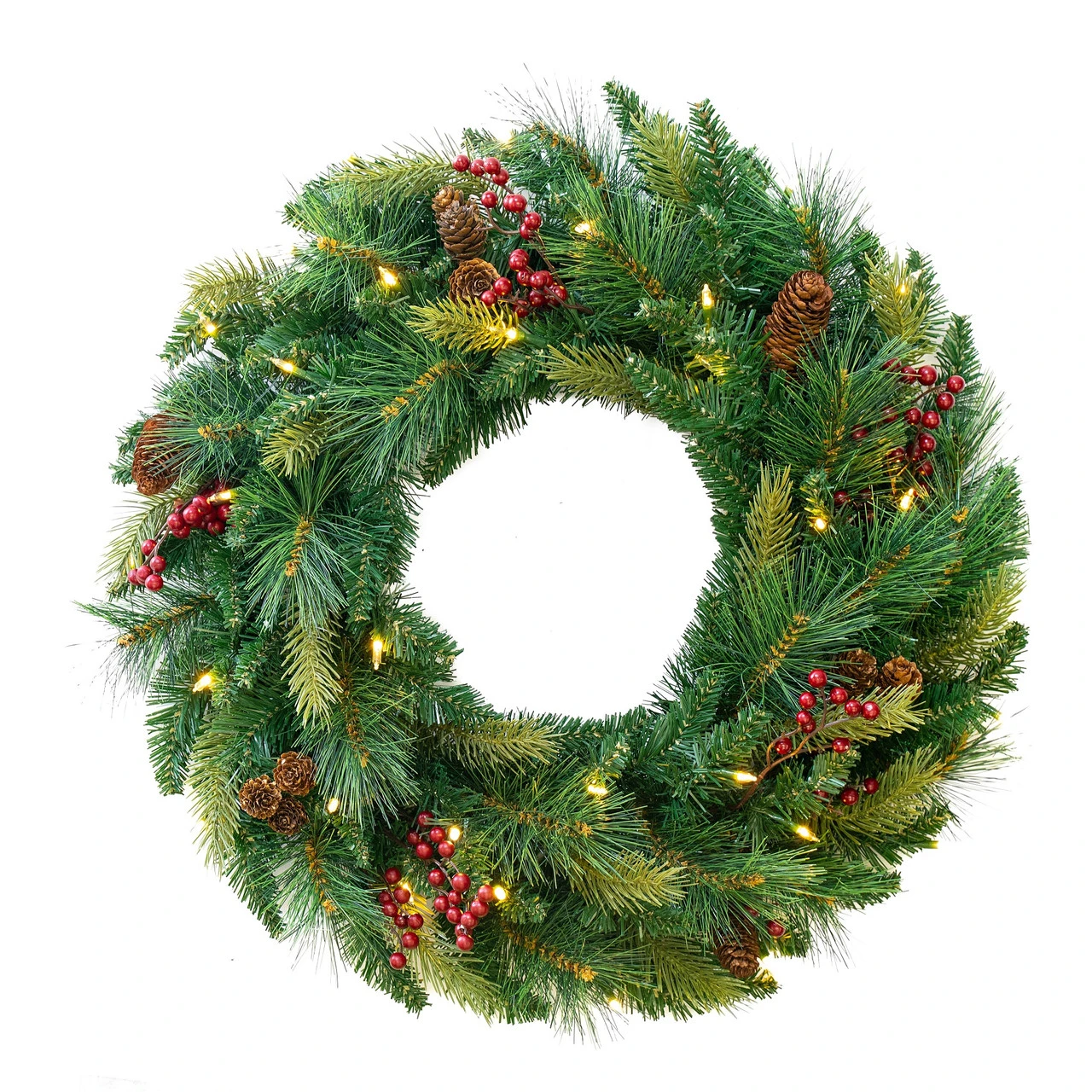 Pre-Lit Pine Artificial Christmas Wreath, 24-Inch, Warm White And Multi LED Lights 3 Pre-Lit Pine Artificial Christmas Wreath, 24-Inch, Warm White And Multi LED Lights