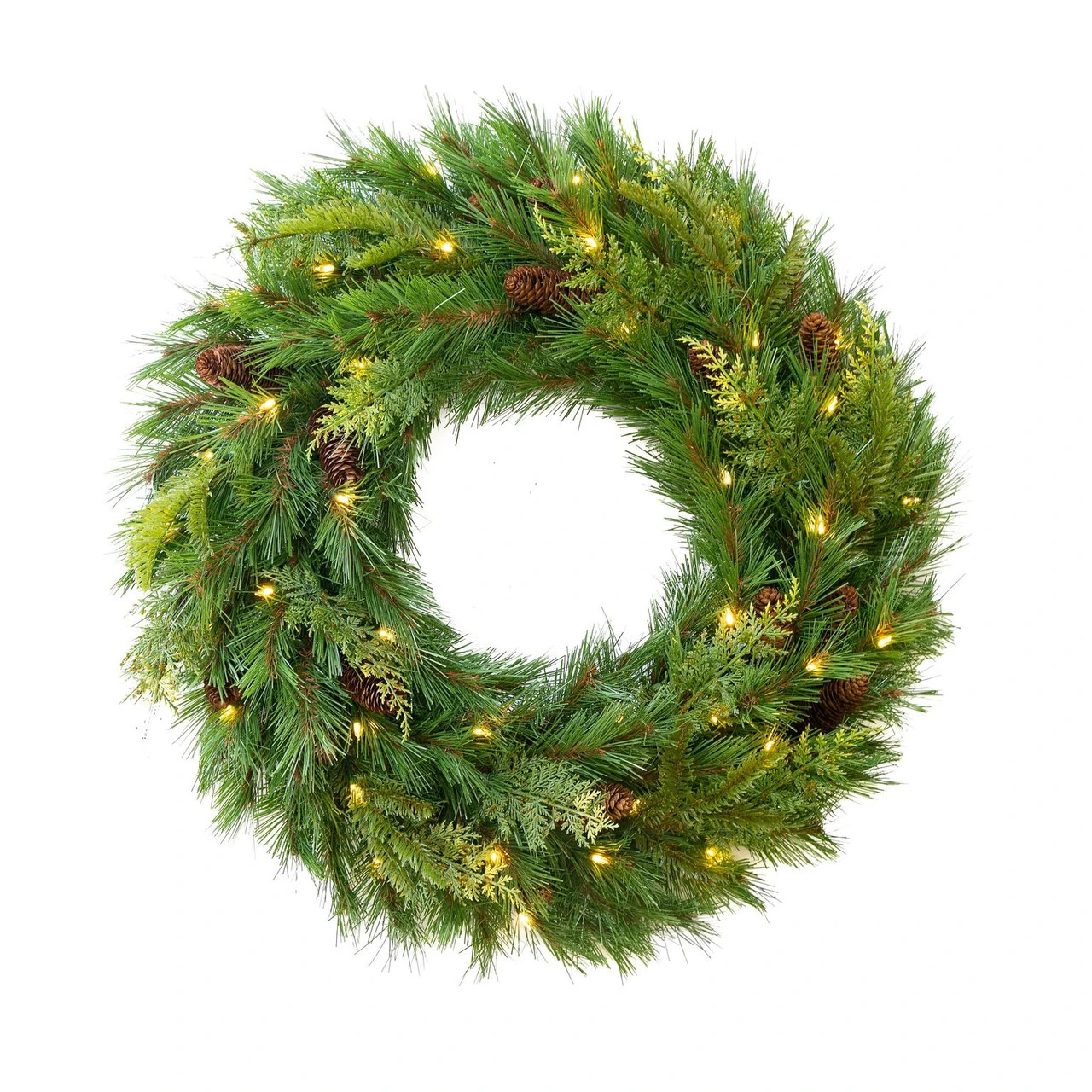 Pre-Lit Mountain Cypress Artificial Christmas Wreath, 30-Inch, LED Lights 5 Pre-Lit Mountain Cypress Artificial Christmas Wreath, 30-Inch, LED Lights - Image 3
