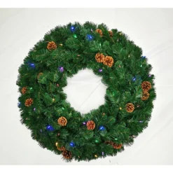 Pre-Lit Oregon Fir Artificial Christmas Wreath, 36-Inch, Warm White And Multi LED Lights