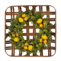 Greenery Lemon Artificial Christmas Wreath With Basket - 22-Inch, Unlit