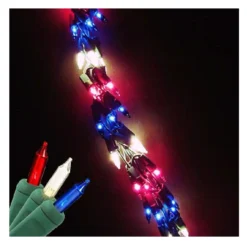 9' 300 Direct Blue Red And White Chain Garland Lights - Green Wire