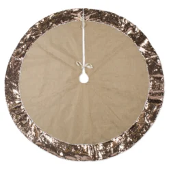 48" Brown Round Christmas Tree Skirt With Champagne Sequin Border