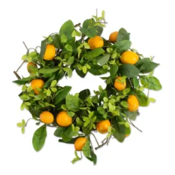 21" Green And Honey Yellow Round Unique Artificial Wreath With Lemons