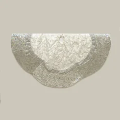 60” Silver Metallic Embroidered Christmas Tree Skirt With Sequins Scalloped Edge