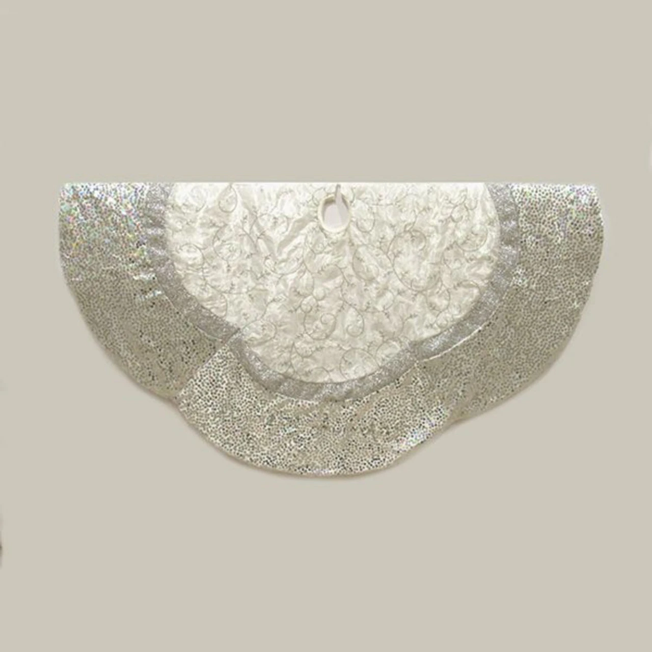 60” Silver Metallic Embroidered Christmas Tree Skirt With Sequins Scalloped Edge 3 60” Silver Metallic Embroidered Christmas Tree Skirt With Sequins Scalloped Edge