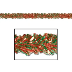 Club Pack Of 12 Festive Red & Green Foil Tinsel 6-Ply Christmas Garlands 15' - Unlit