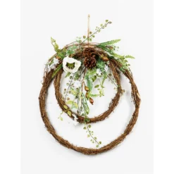 Set Of 2 White And Brown Spring Magnolia Double Wreaths, 19-Inch, Unlit