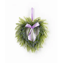 Set Of 2 Green And Purple Spring Lavender Heart Wreaths, 10-Inch, Unlit