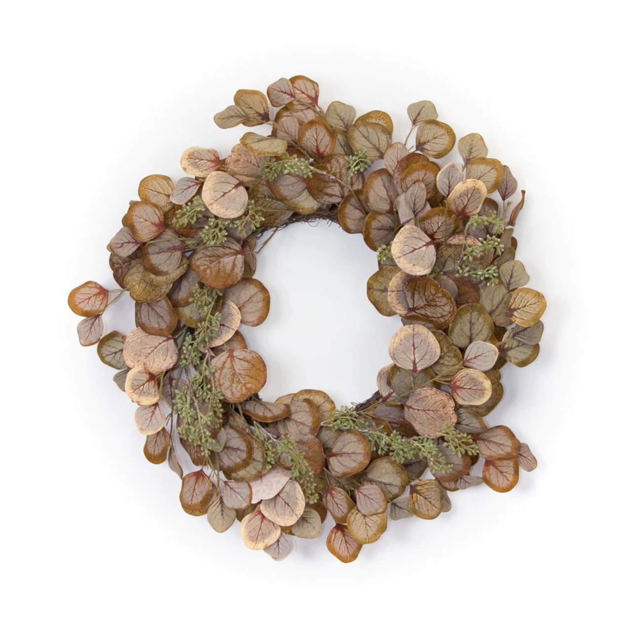 22" Brown, Beige, And Green Home Decoration And Gift Collections Polyester Eucalyptus Wreath 3 22" Brown, Beige, And Green Home Decoration And Gift Collections Polyester Eucalyptus Wreath