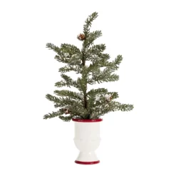 Set Of 2 Pine Snow Artificial Christmas Potted Tree, Unlit