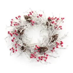 Icy Pinecone And Berry Artificial Christmas Twig Wreath, 22.75-Inch, Unlit
