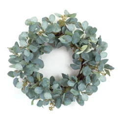 Green Variegated Eucalyptus Artificial Christmas Wreath, 19.5-Inch, Unlit