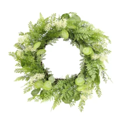 Green And White Mixed Foliage Spring Floral Wreath, 27.5-Inch