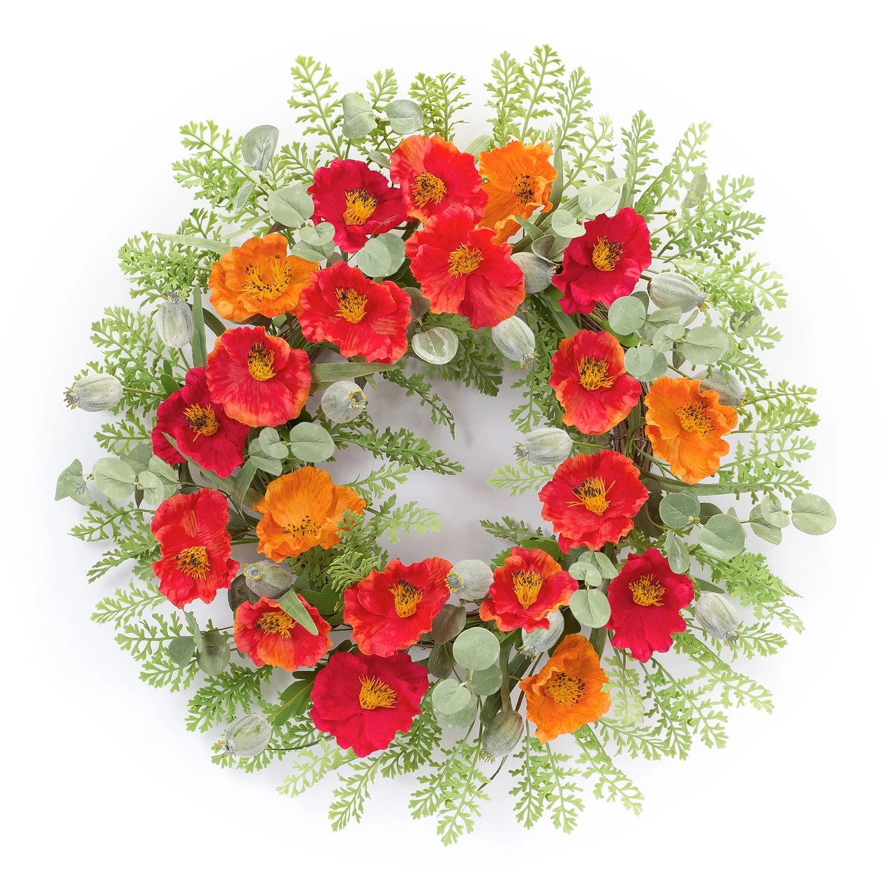 Red And Orange Poppy Spring Floral Wreath, 18.5-Inch 3 Red And Orange Poppy Spring Floral Wreath, 18.5-Inch