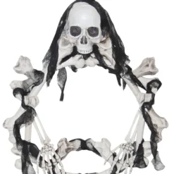 Pre-Lit White And Black Bone Halloween Wreath - 16.5-Inch