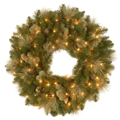 24" Pre-Lit Carolina Pine Christmas Wreath-Clear Lights