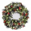 24" Pre-lit Silver Bristle, Pine Cones And Red Berries Battery Operated Artificial Christmas Wreath - LED Lights -Noel Twinkle Shop dnat20cw7 306 24w b1 59933.1667490046