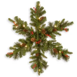 32" Pre-Lit Spruce Snowflake Berries And Pine Cones Artificial Christmas Wreath - LED Lights
