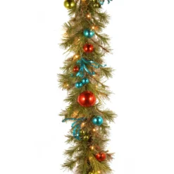 9' X 14" Pre-Lit Decorative Collection Retro Artificial Christmas Garland – Warm White LED Lights