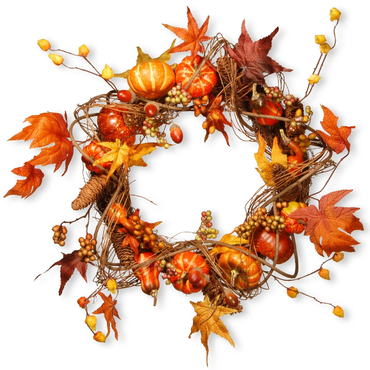 Maple Leaf And Pumpkin Wreath - 20-Inch, Unlit 3 Maple Leaf And Pumpkin Wreath - 20-Inch, Unlit