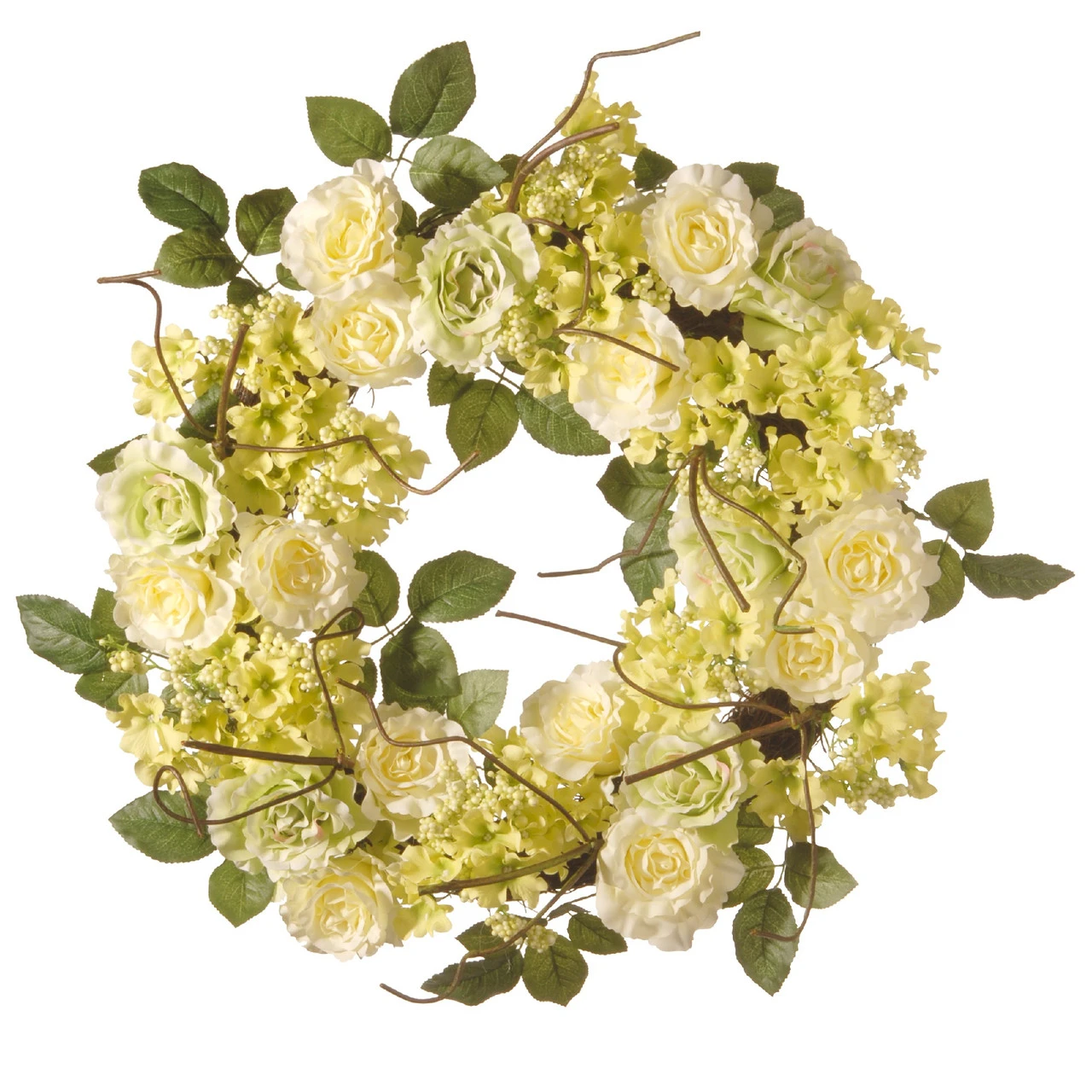 Green And Cream Rose Wreath - 24-Inch, Unlit 3 Green And Cream Rose Wreath - 24-Inch, Unlit