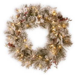 30" Pre-Lit Snowy Bedford Pine Artificial Christmas Wreath - LED Lights With Battery Operated